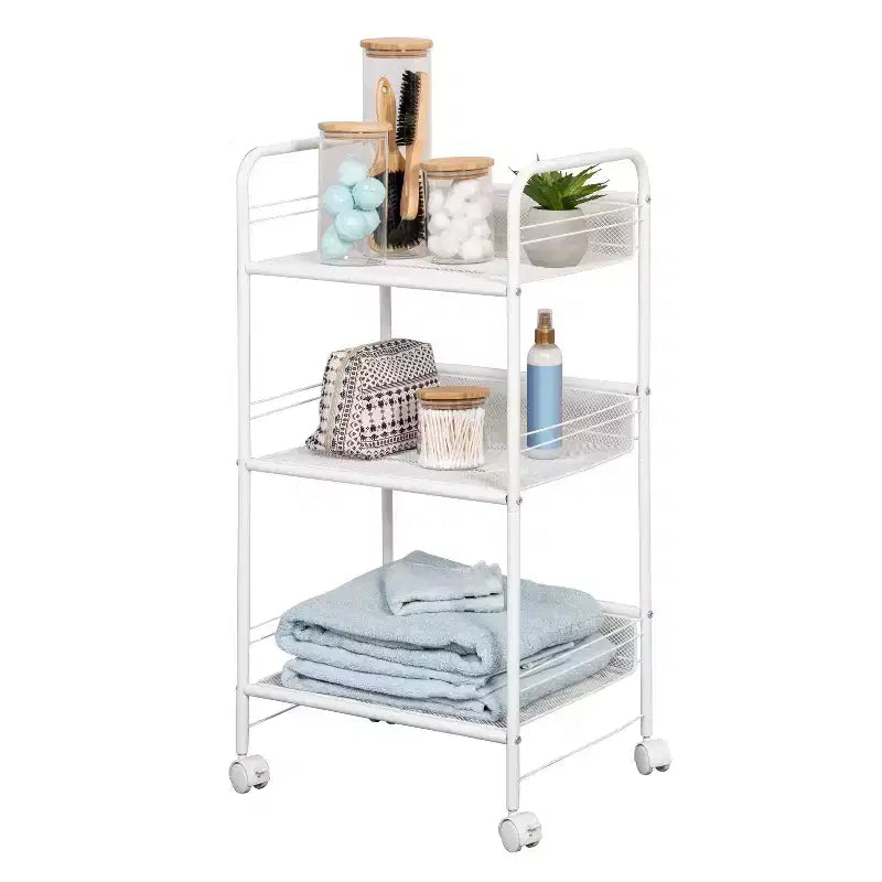 Chariot à roulettes : Rangement utilitaire portable en acier, chariot de salle de bain et de tirage de câbles, blanc, 34,6 po de hauteur, 17,9 po de profondeur