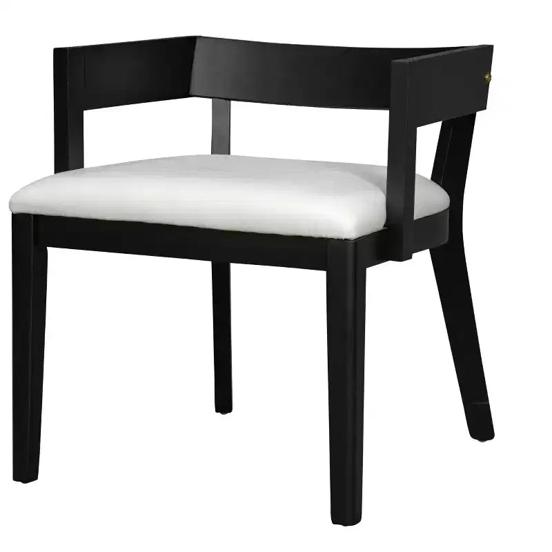 Lot de 2 chaises de salle à manger en cuir PU, chaise d'appoint rembourrée avec siège coussiné blanc brillant et cadre en bois, chaise avec ou sans accoudoirs, Noir/Noyer
