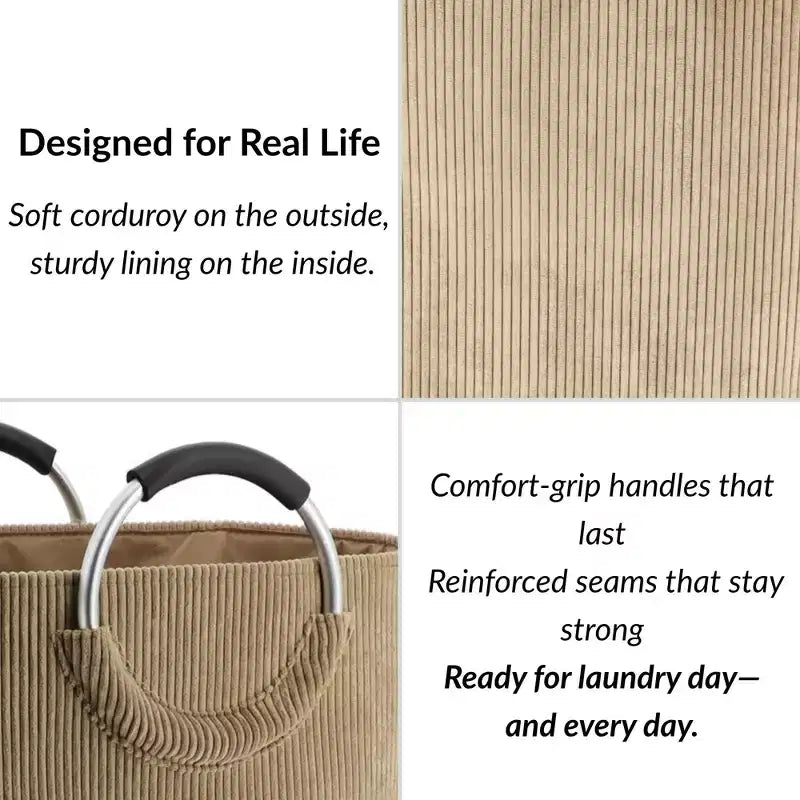 Panier à linge en velours côtelé 55L Beige sable