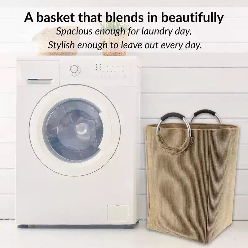 Panier à linge en velours côtelé 55L Beige sable