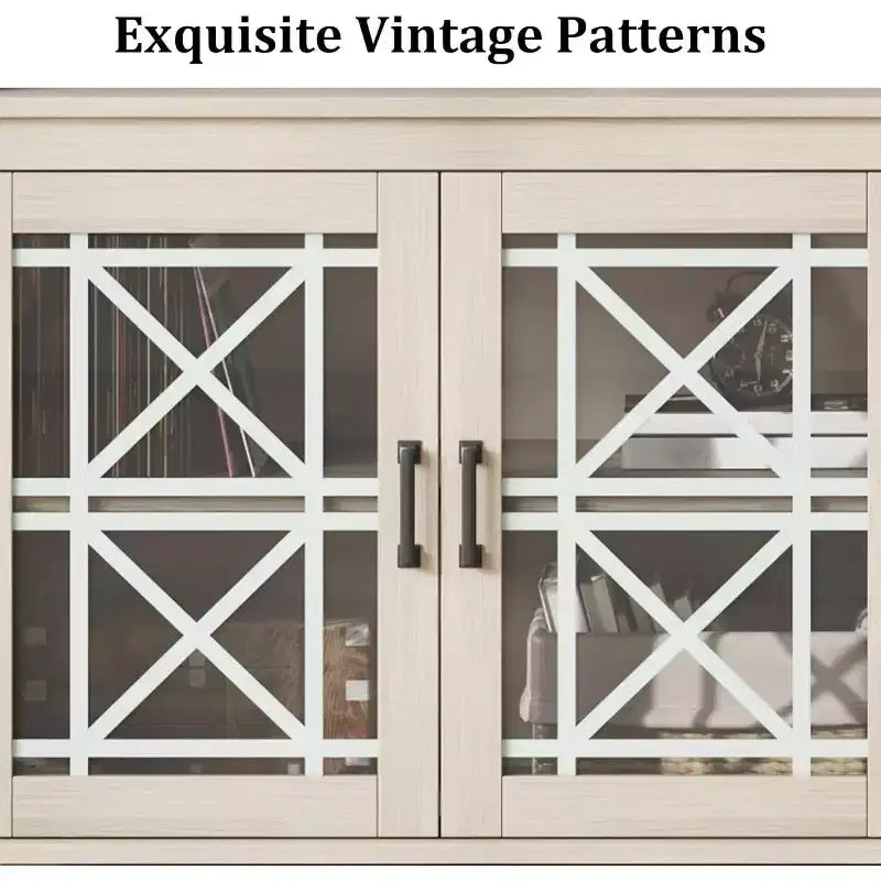 Meuble TV de ferme pour téléviseur de 70 pouces, meuble de divertissement moderne avec portes vitrées et rangement, meuble console média pour salon, blanc