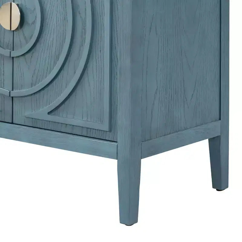 Buffet de salle à manger/salon avec portes rainurées circulaires et poignées rondes, Bleu antique