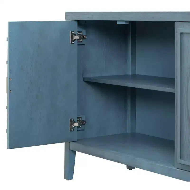 Buffet de salle à manger/salon avec portes rainurées circulaires et poignées rondes, Bleu antique