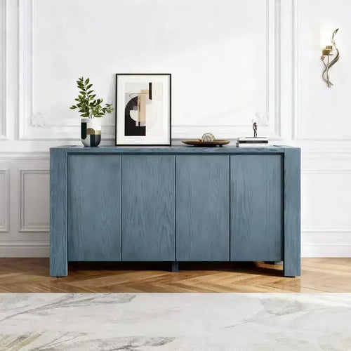 Hostack 4-Door Farmhouse Sideboard Buffet Cabinet with Adjustable Shelves for Dining Room and Kitchen Storage, Navy Blue