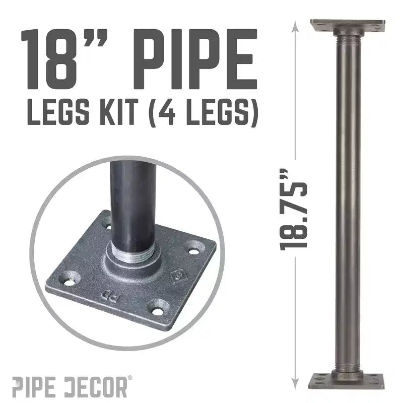 Pieds de table à bride carrée 3/4 po x 18 po – Paquet de 4