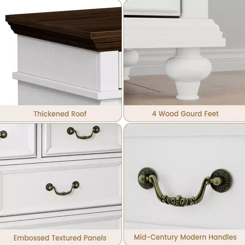 Commode de ferme à 9 tiroirs de 120 cm de large pour chambre à coucher et salon