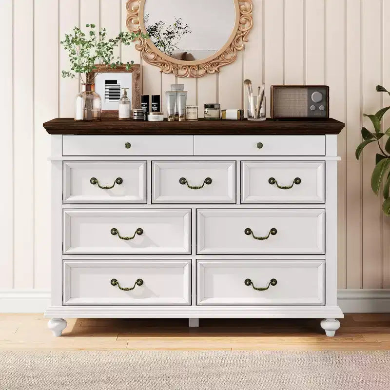 Commode de ferme à 9 tiroirs de 120 cm de large pour chambre à coucher et salon