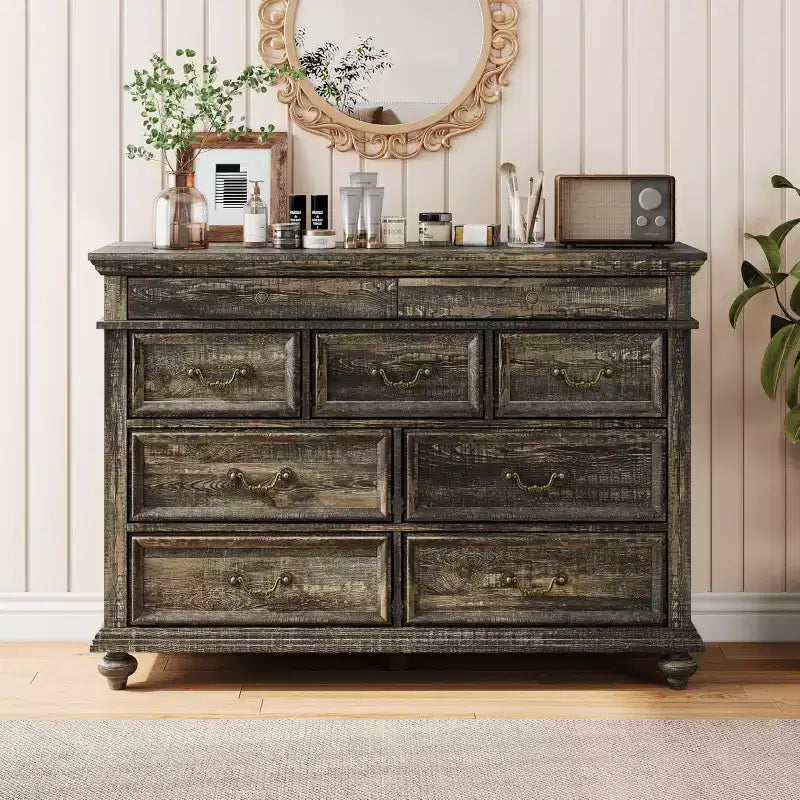 Commode de ferme à 9 tiroirs de 120 cm de large pour chambre à coucher et salon