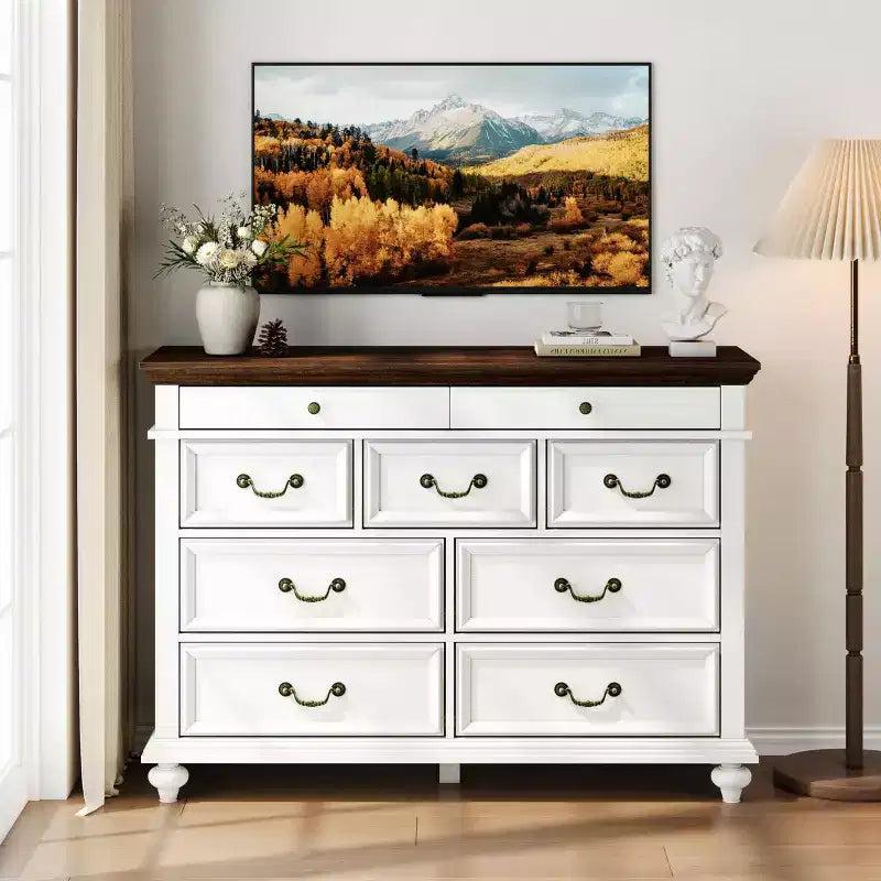 Commode de ferme à 9 tiroirs de 120 cm de large pour chambre à coucher et salon