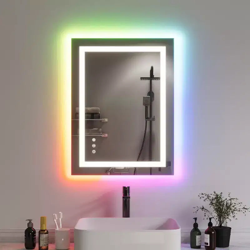 Miroir de salle de bain, miroir de courtoisie antibuée avec lumières à changement de couleur