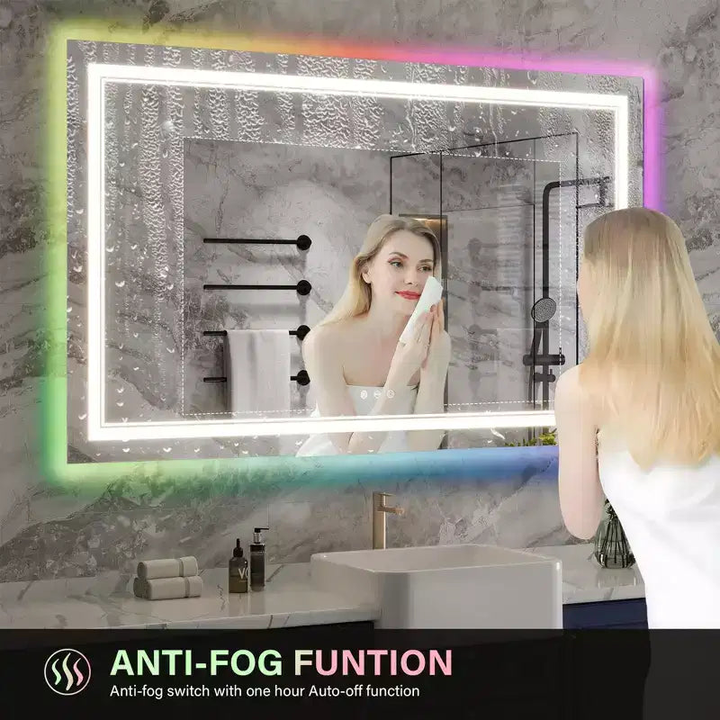 Miroir de salle de bain, miroir de courtoisie antibuée avec lumières à changement de couleur