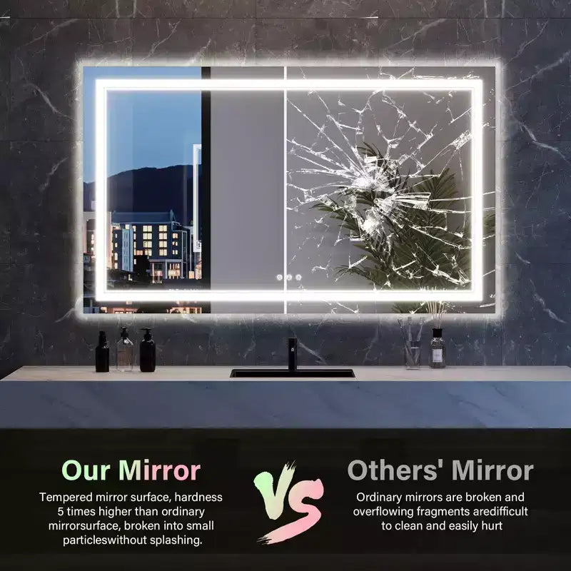 Miroir de salle de bain, miroir de courtoisie antibuée avec lumières à changement de couleur
