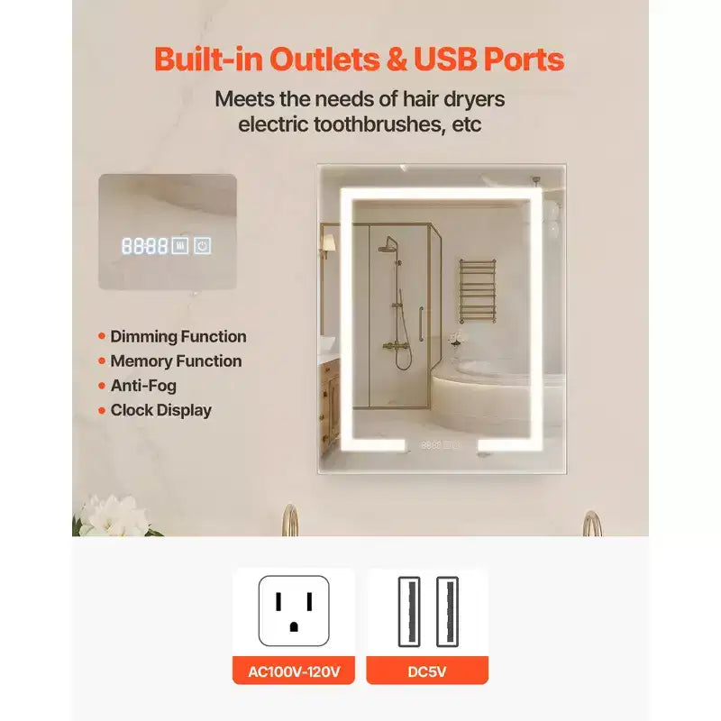 Armoire de toilette lumineuse avec miroir, 24 x 30 po encastrée ou murale, armoire de toilette à intensité variable 3 couleurs, argent