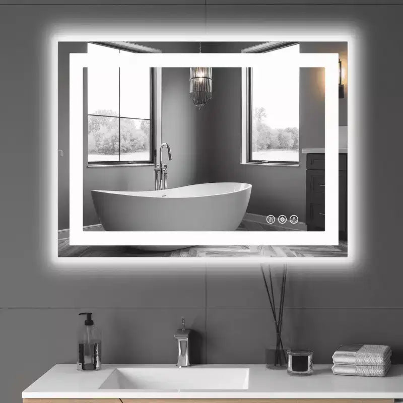Miroir de salle de bain anti-buée à double source et trois modes