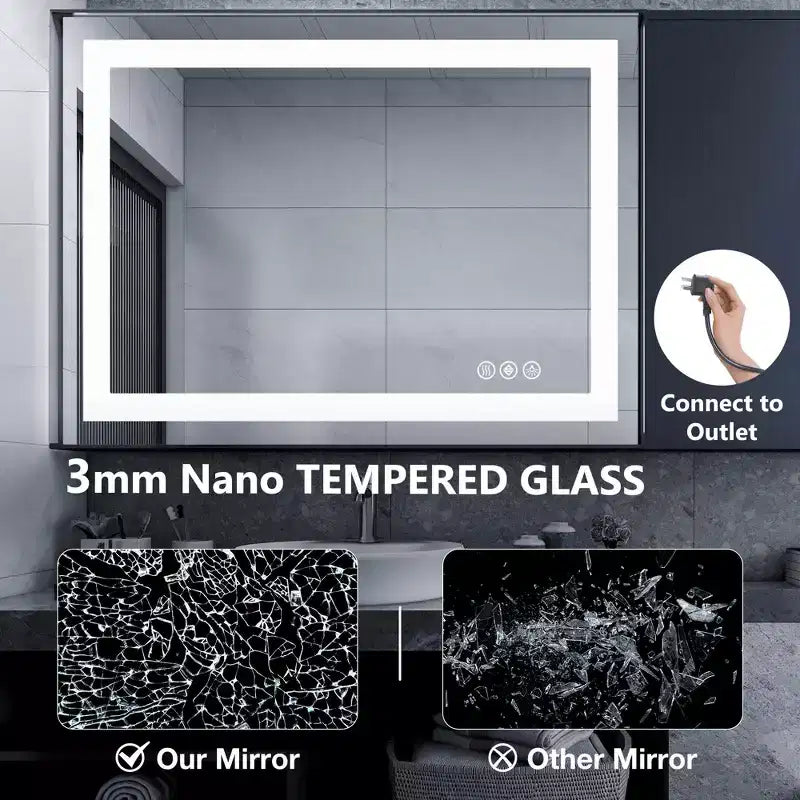 Miroir de salle de bain anti-buée à double source et trois modes