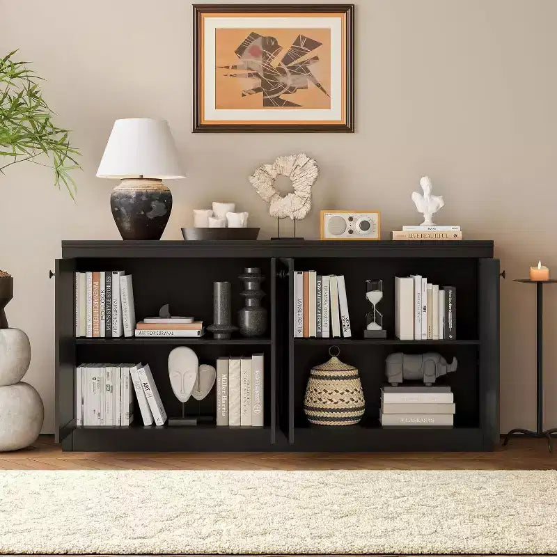 Bahut 4 portes de 160 cm, Buffet de rangement moderne pour le salon, la salle à manger et le bureau