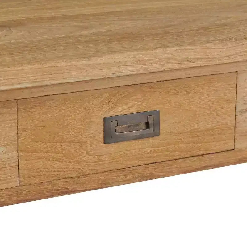 Table basse en teck massif avec deux tiroirs - Table de style rustique marron pour salon et séjour, montage facile