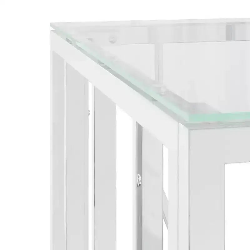 Table basse argentée, marbre acier inoxydable, verre trempé moyen - Verre argenté