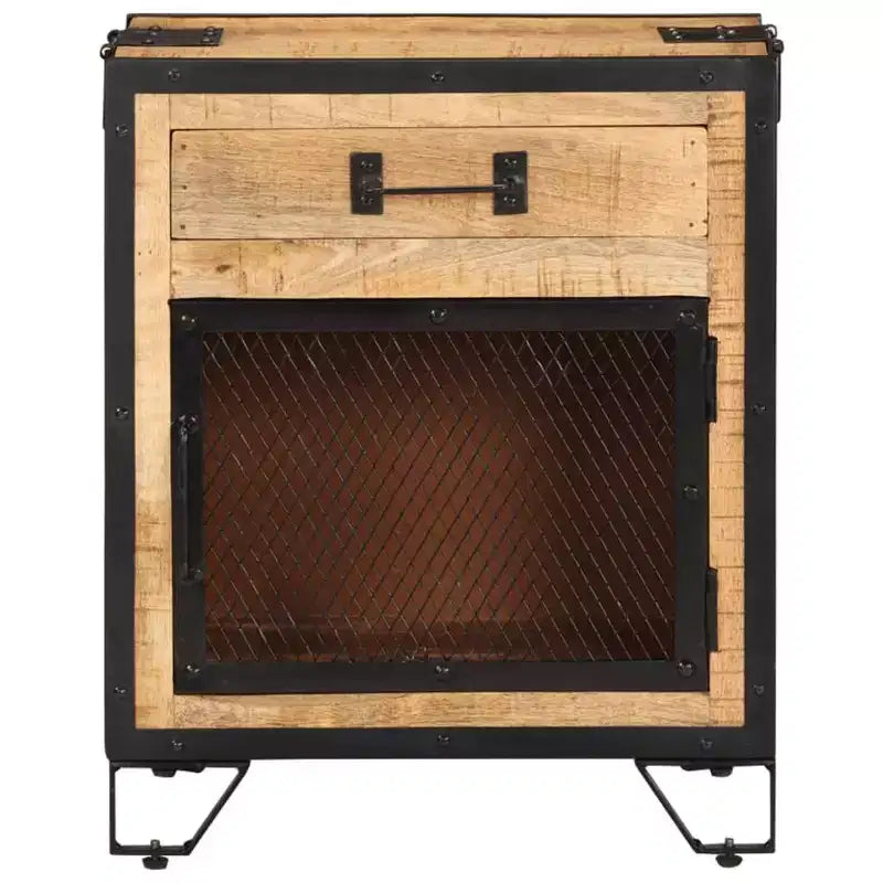 Table de Chevet 43x30x51 cm Bois de Manguier Massif Brut - Durable, Style Industriel, Table de Nuit, Marron et Noir, Rangement Spacieux