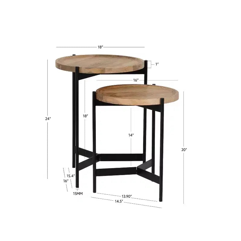Tables gigognes en bois et métal Naturel