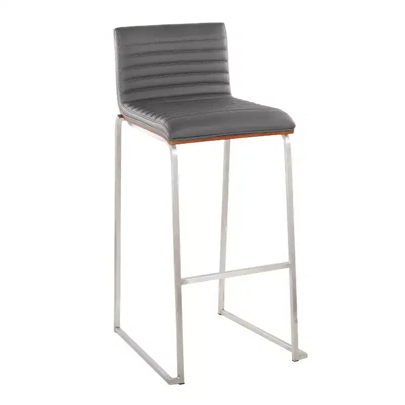 Lot de 2 tabourets de bar 76 cm en acier inoxydable, noyer et cuir PU