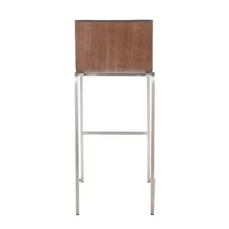 Lot de 2 tabourets de bar 76 cm en acier inoxydable, noyer et cuir PU