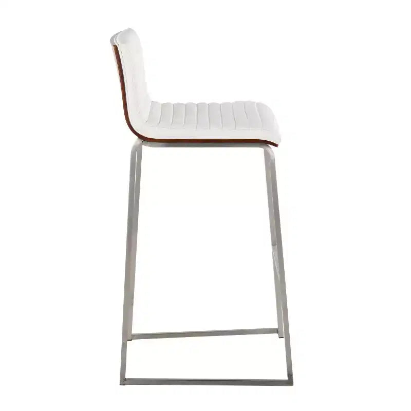 Lot de 2 tabourets de bar 76 cm en acier inoxydable, noyer et cuir PU