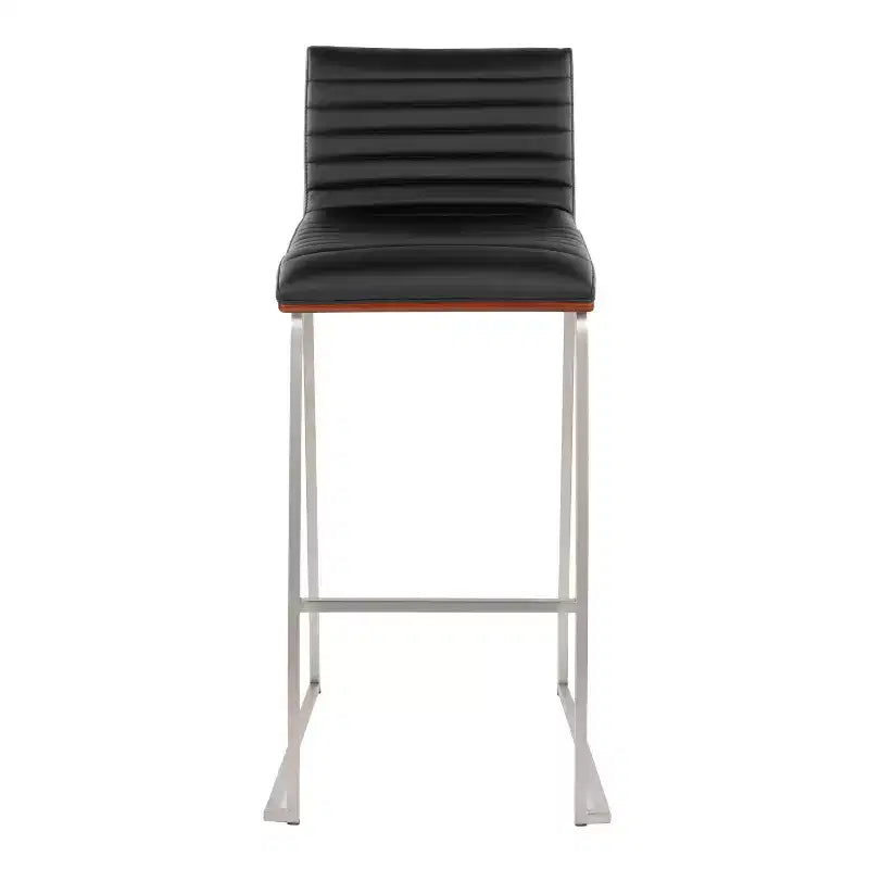 Lot de 2 tabourets de bar 76 cm en acier inoxydable, noyer et cuir PU