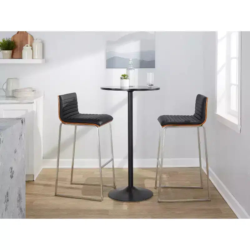 Lot de 2 tabourets de bar 76 cm en acier inoxydable, noyer et cuir PU