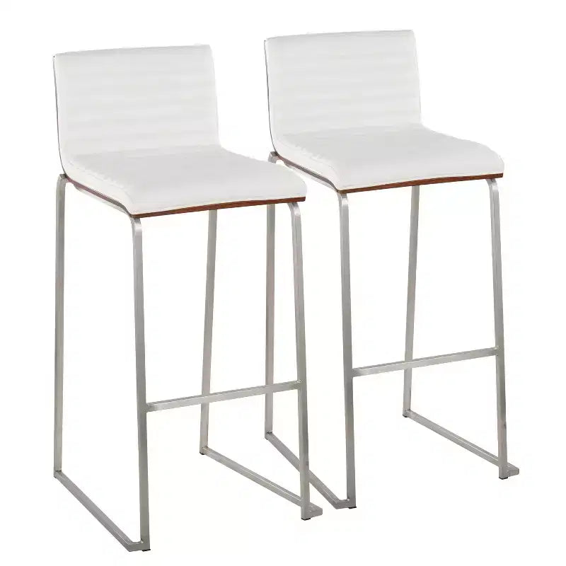 Lot de 2 tabourets de bar 76 cm en acier inoxydable, noyer et cuir PU